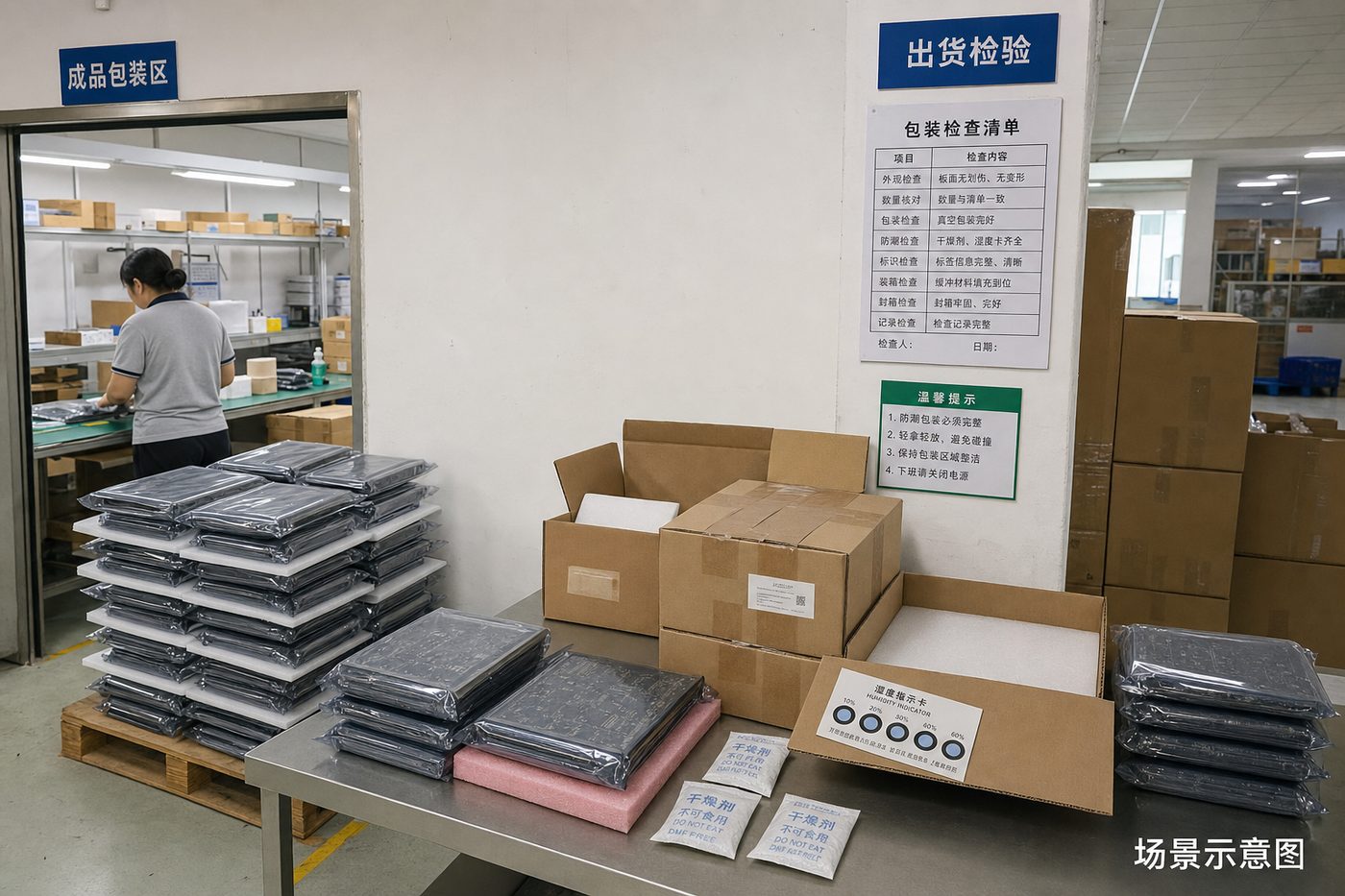 Illustration of PCB export packaging in a Chinese factory